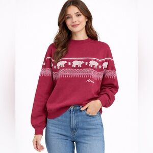 Vintage Alaska Polar Bear Sweatshirt Raspberry Pink Graphic Crewneck Sweater M/L